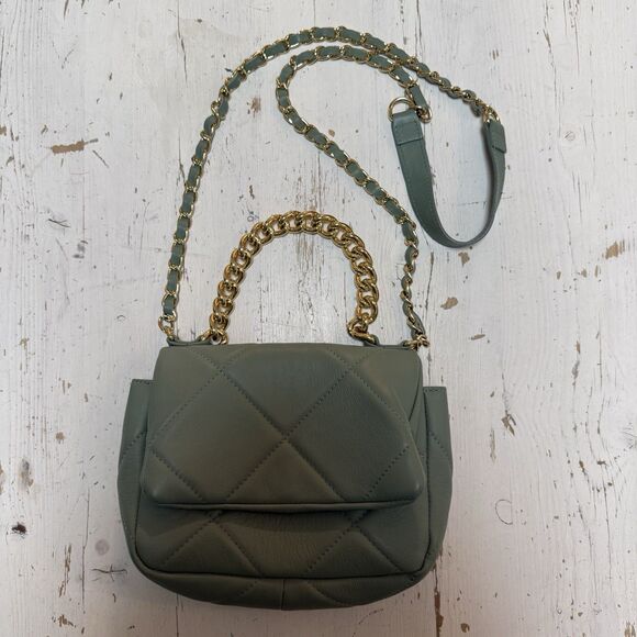 ANNA PAOLA Made In Italy Quilted Leather Flap Mint Green Chain Bag Handbag - Picture 2 of 13